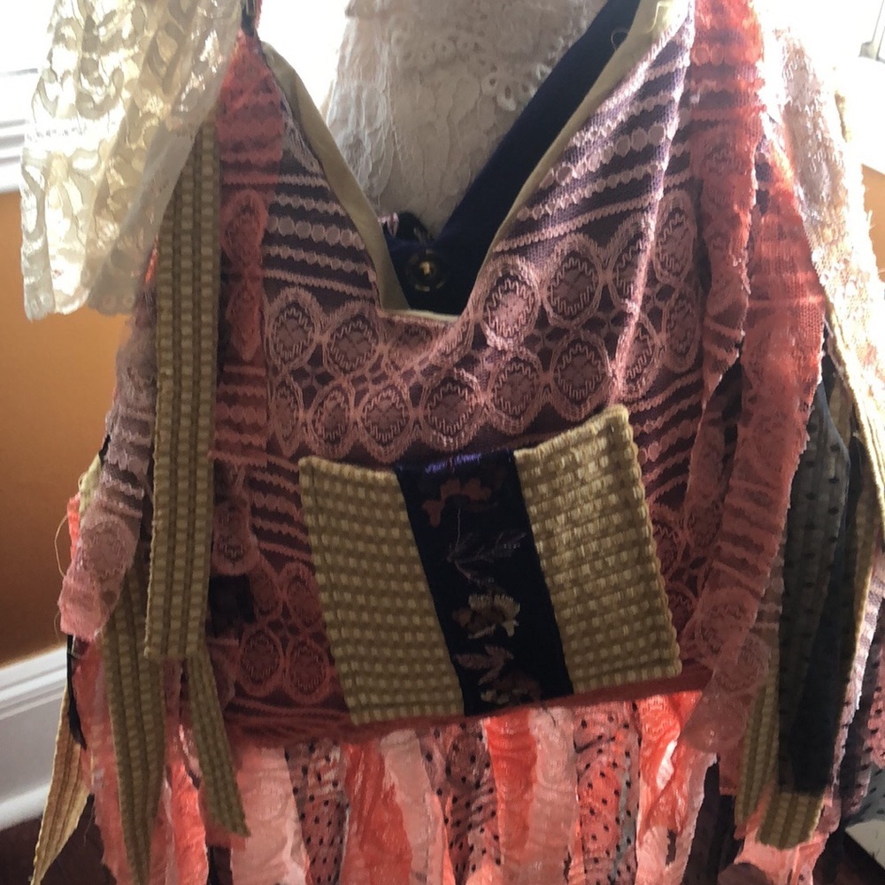 Bohemian Black fringe & Orange Lace Crossbody Bag Multi color embroidered detail - Picture 9 of 17